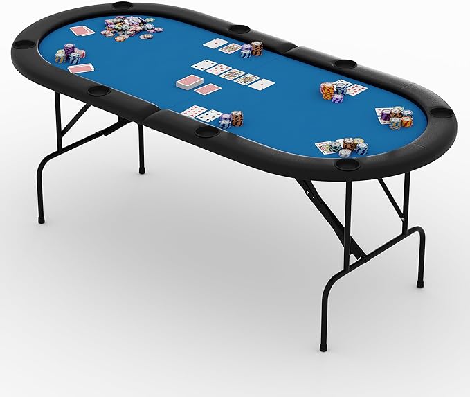 8 Player Foldable Poker Table, 71" Portable Folding Poker Game Tables with Collapsible Legs, Cup
