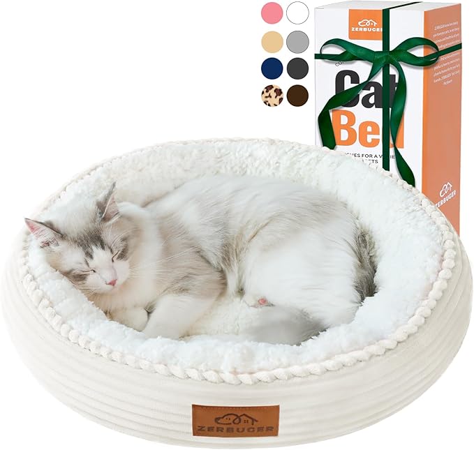 20in Cream Round Cat Dog Bed Gift for Large Medium Small Dogs Cats, Machine Washable Sleeping Sofa