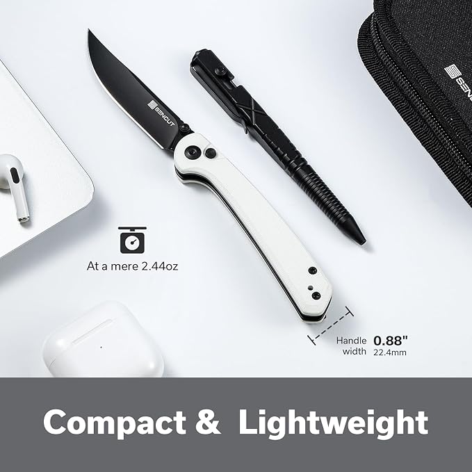 SENCUT Skelfin Pocket Knife for EDC, Folding Knife with 3.3'' Blade & G10 Handle, for Camping