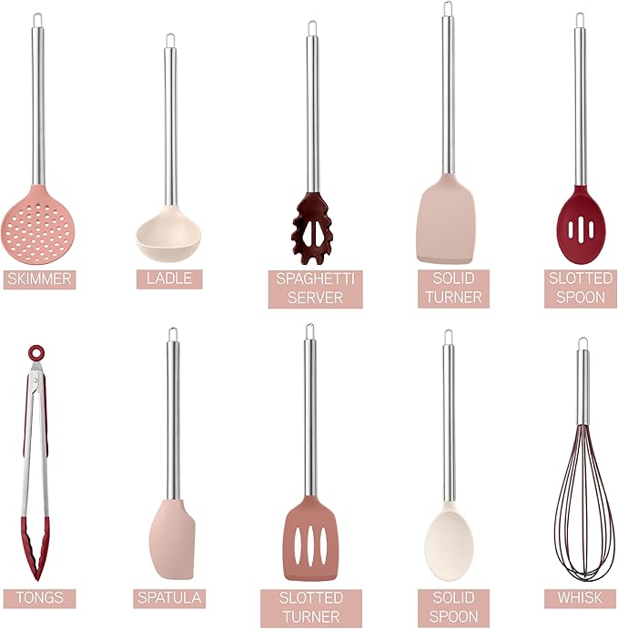 COOK WITH COLOR Silicone Cooking Utensils, Kitchen Utensil Set, Easy to Clean Silicone Kitchen
