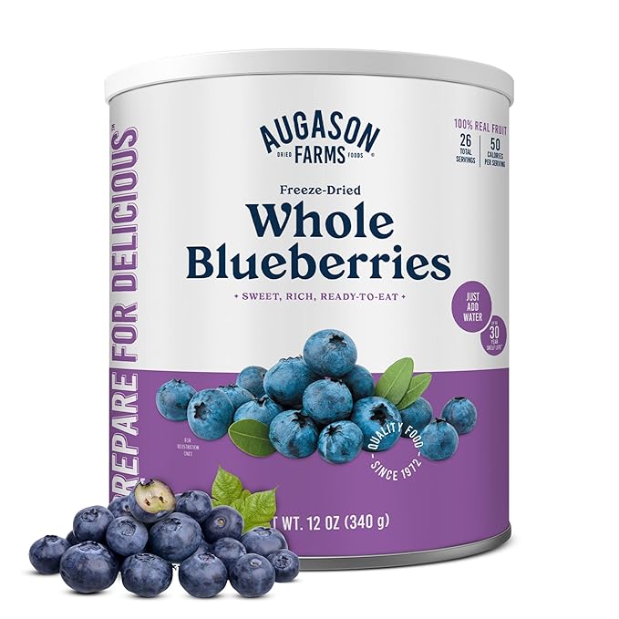 Augason Farms Dried Whole Blueberries Can -Dried Fruit for Baking & Emergency Food Supply
