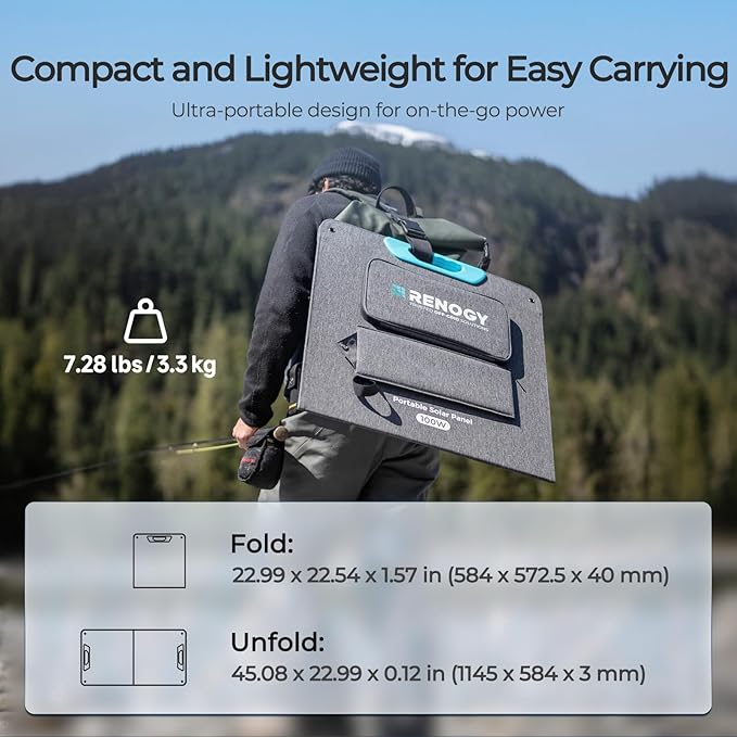 Renogy 100 Watt Solar Panel, N-Type 100W Portable Solar Panels w/Kickstands, Foladable 25% High