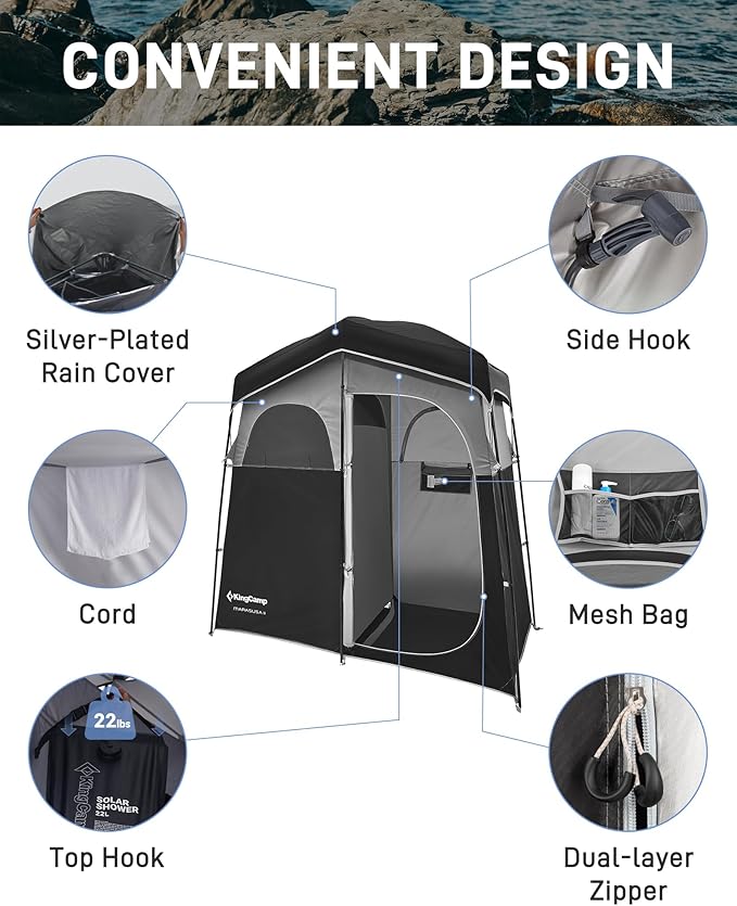 KingCamp Shower Tent, Portable Privacy Tent Outdoor Camping 1/2 Room Toilet Tents with Shower Bag &