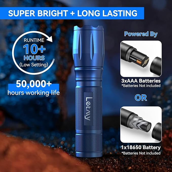 LETMY Tactical Flashlight - 2 Pack LED Flashlights High Lumens - Portable Handheld Flash Light, 5