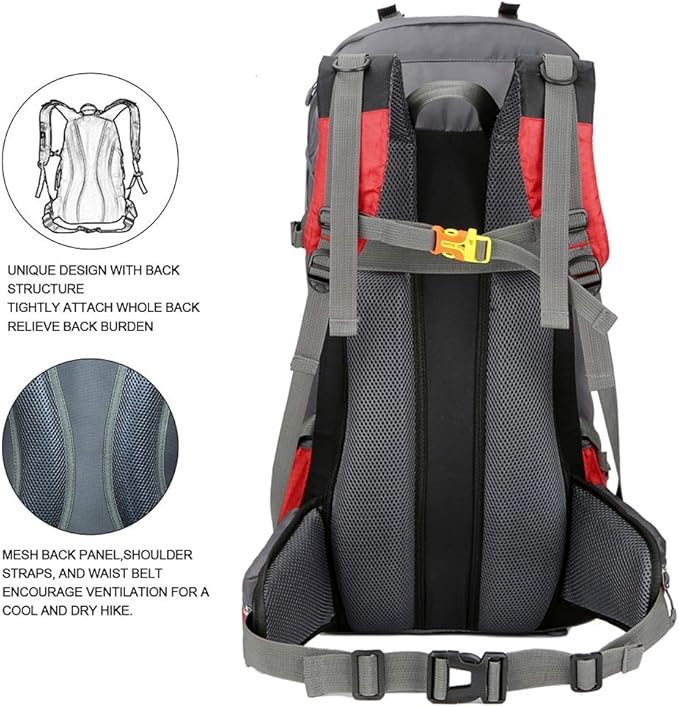 Bseash 60L Waterproof Hiking Camping Backpack with Rain Cover, Large Outdoor Sport Travel Daypack