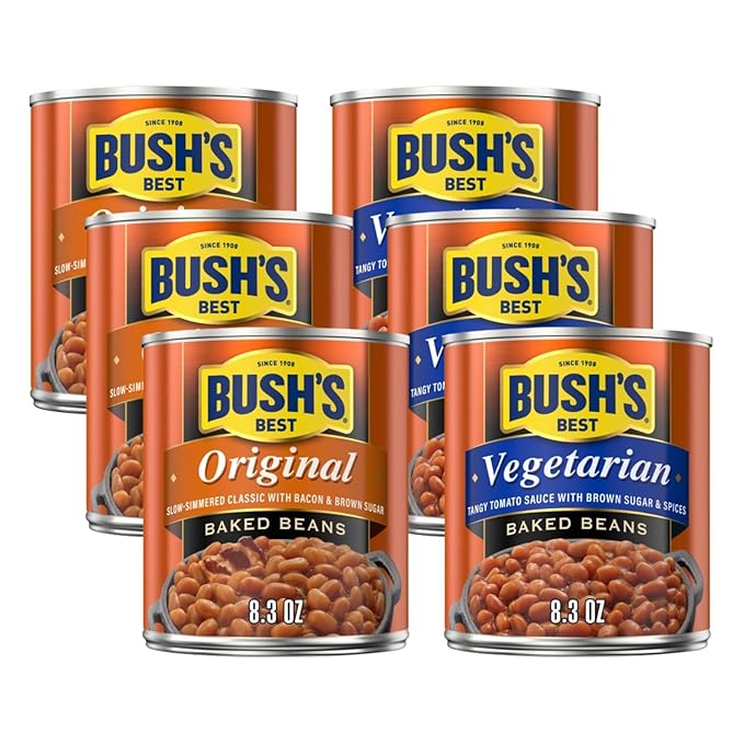 Bush's Best Baked Beans, Vegetarian, & Original Seasoned with Bacon & Brown Sugar, 8.3 Oz Each