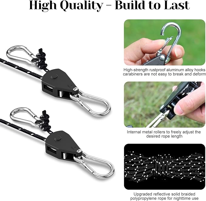 CONBOLA Suction Cups Hooks with 1/8" Adjustable Grow Light Hangers 13 ft with Reinforced