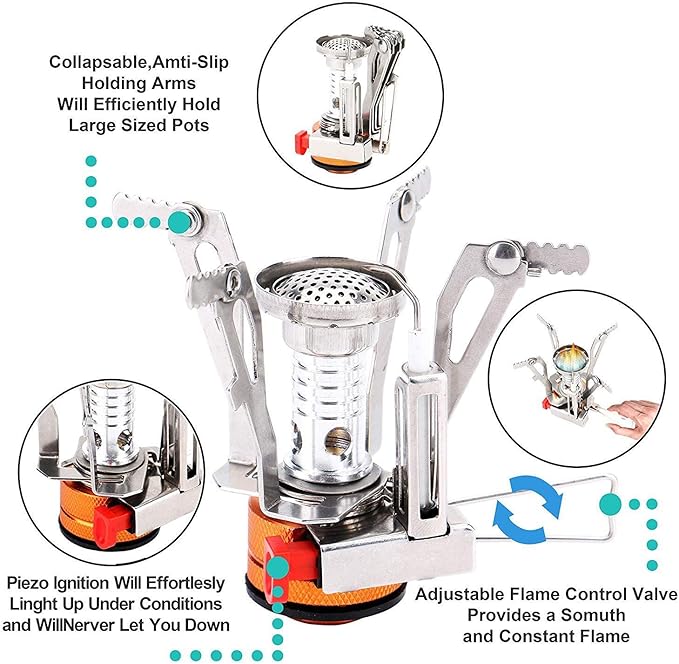 Peidesi Camping Cookware Mess Kit, Portable Camp Stove Pots and Pans Set, Carabiner, Folding Knife