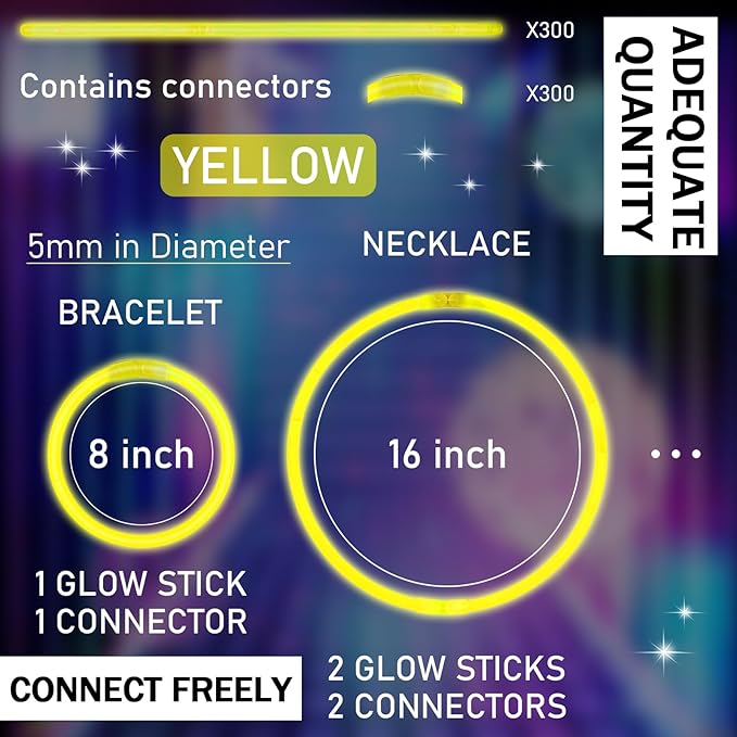 Hanaive 300 Pcs Glow Sticks Bulk 8 Inch Glow in The Dark Party Favors Neon Bracelets and Necklaces
