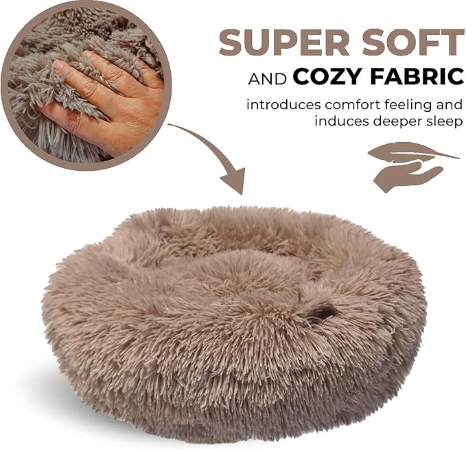 Whiskers & Friends Cat Bed, Cat Beds for Indoor Cats Washable, Orthopedic Soft Fluffy Round Calming