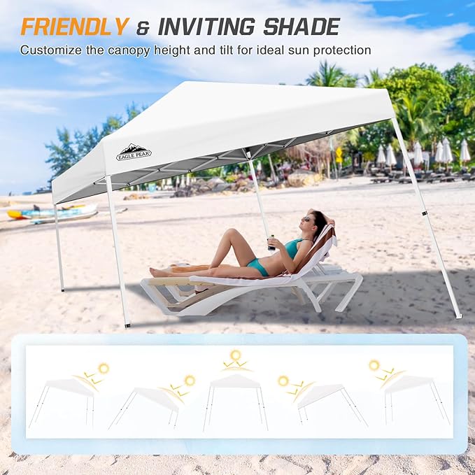 EAGLE PEAK 10x10 Slant Leg Pop-up Canopy Tent Easy One Person Setup Instant Outdoor Beach Canopy