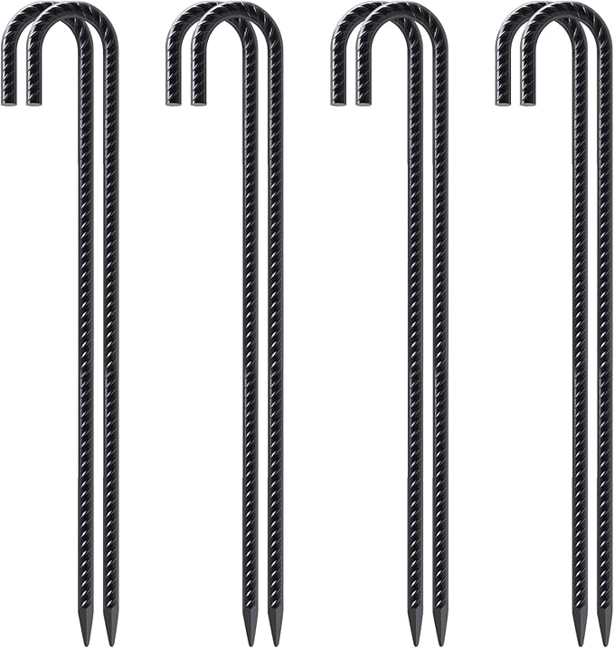 VVOKGO Rebar Stakes 24 Inch J Hook Heavy Duty Ground Anchors (8pcs), 3/8 Inch Diameter Metal Steel
