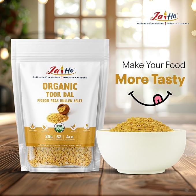 Jai Ho Certified Organic Toor Dal 4 lb | Pigeon Peas Hulled Split | Indian Toor Dal | USDA Organic