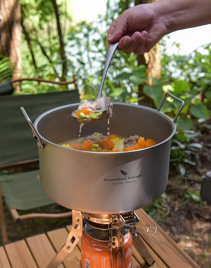 Boundless Voyage Outdoor Camping Titanium Pot 5.0L Stockpot with Lid Folding Handle Hiking Picnic