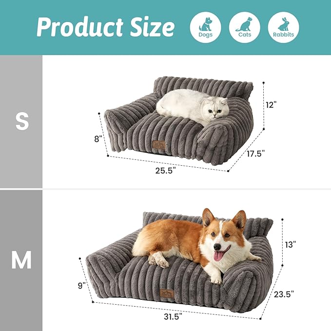 Cute Cat Couch, Premium Plush Faux Fur Pet Couch Bed, Ultra-Soft Pet Furniture for Cats & Small