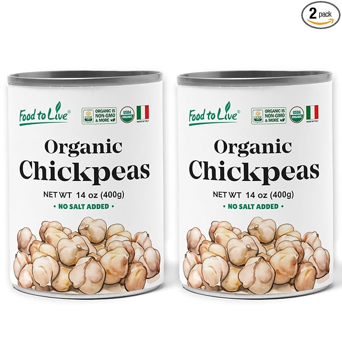 Food to Live Organic Canned Chickpeas, 14 oz (Pack of 2) - Unsalted Non-GMO Garbanzo Beans. Vegan.