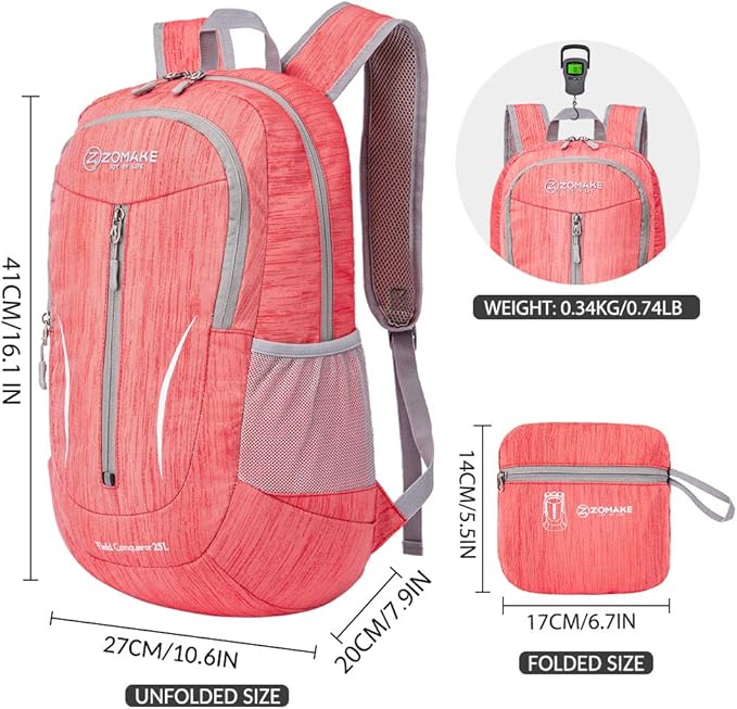 ZOMAKE 25L Ultra Lightweight Packable Backpack, Foldable Hiking Backpacks Water Resistant Small