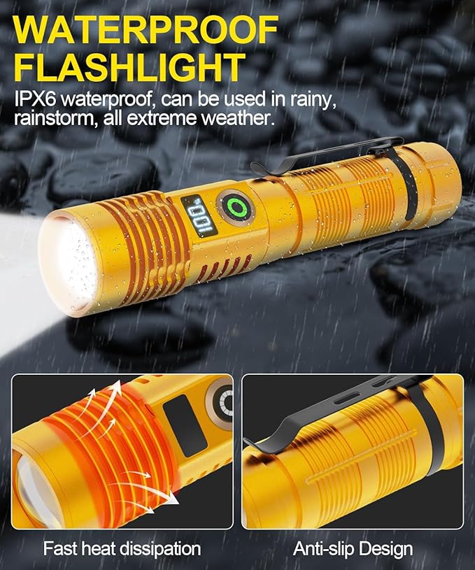 Rechargeable Flashlight High Lumens- Super Bright Magnetic Flash Light with Power Digital