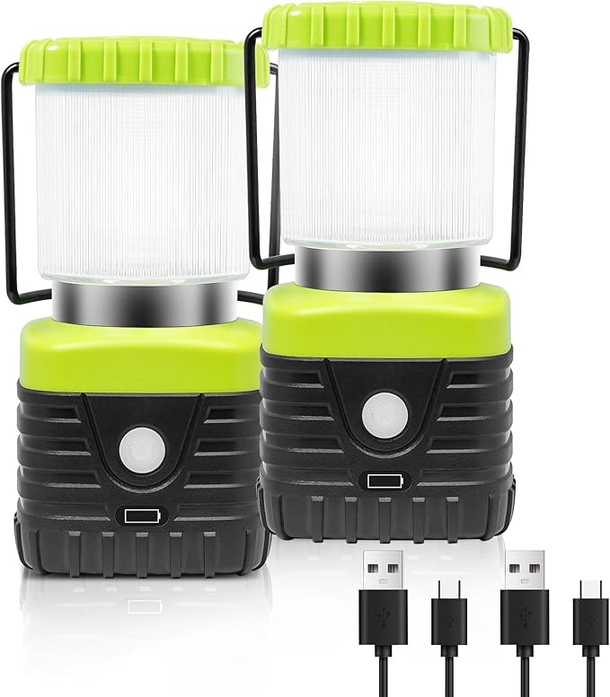 2PCS 6500K White Light LED Camping Lantern Rechargeable 1000LM, 4500mAh Power Bank, Flashlight for