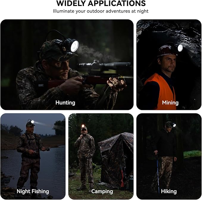 10W LED Coon Hunting Lights for Predator Coyote Hog, 55000 LUX Super Bright Hunting Headlamp