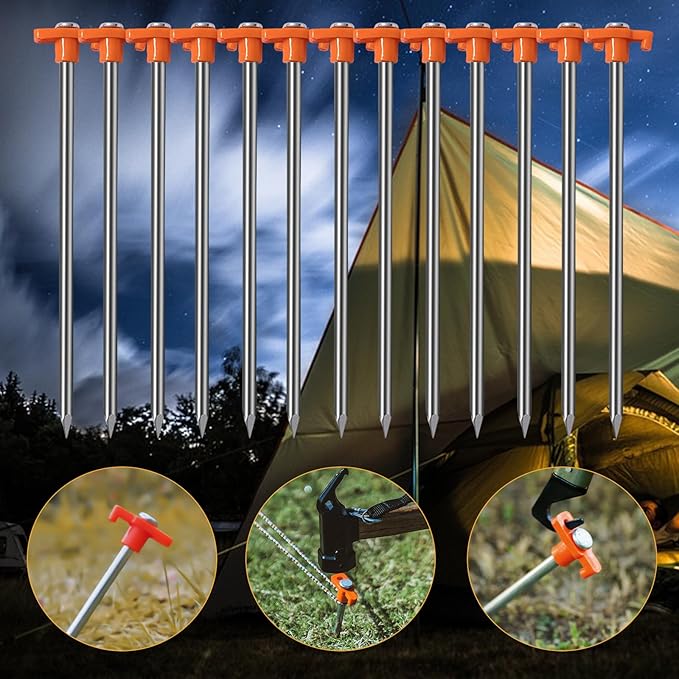 20 Pack Tent Stakes - 9.75 Inch Galvanized Non-Rust Ground Stakes Heavy Duty Canopy Anchors Metal