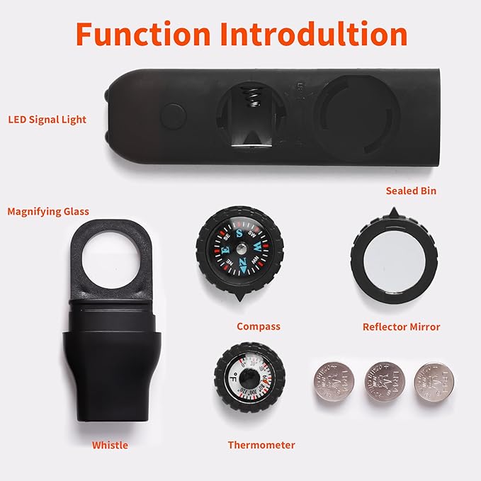 Multifunctional Survival Emergency Whistle for Kids with Compass Hiking Survival, Thermometer &
