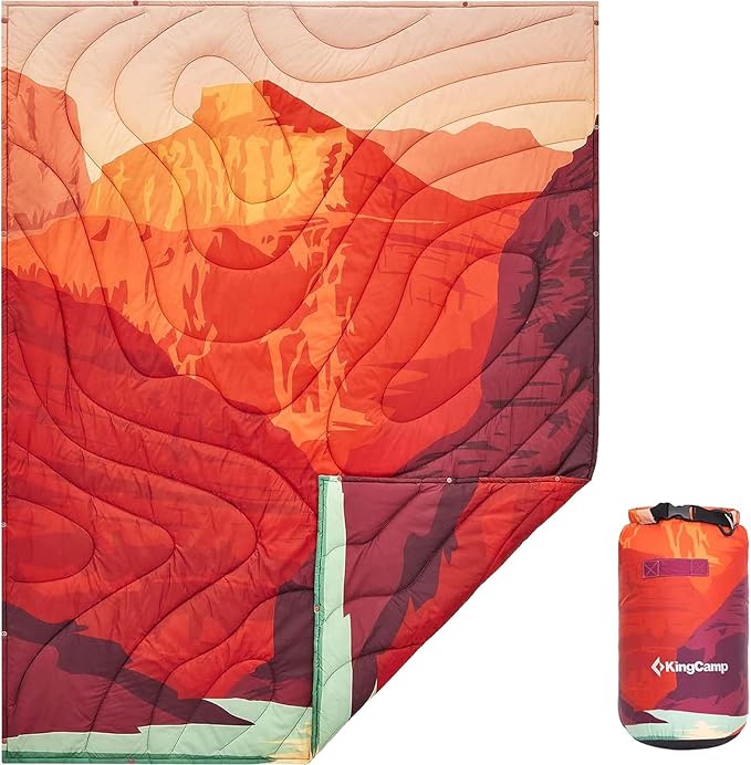 KingCamp Ultralight Camping Blanket, Packable Down Alternative Puffy Printed Wearable Blanket with