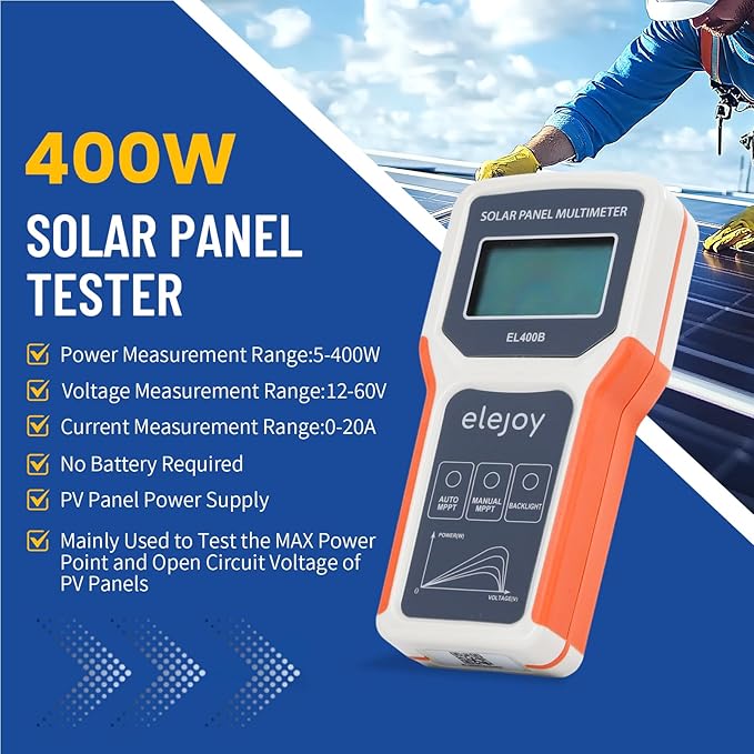 400W Solar Panel Tester Photovoltaic PV Multimeter with MPPT, 12-60V Voc, 0-20A Isc, Battery-Free