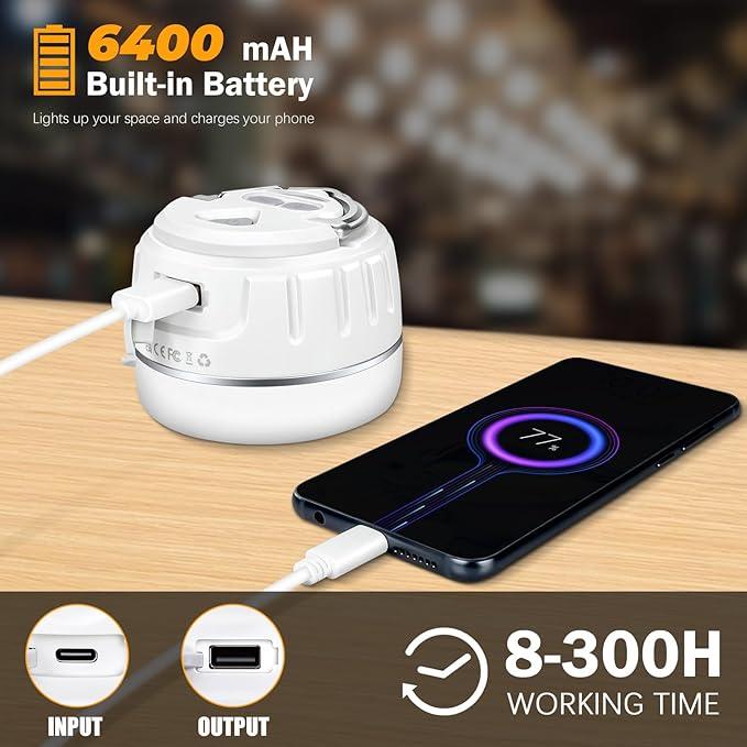 Rechargeable LED Camping Lantern 1000LM, 300H Runtime, 6400mAh, IPX5 Waterproof Tent Light for