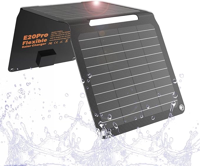 FlexSolar 20W Solar Panel Charger 5V USB-A USB-C Output Portable Foldable Small Power IP67