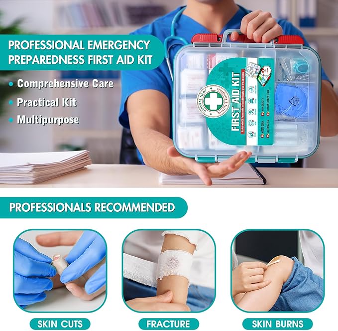 General Medi 420 Pieces Professional First Aid Kit - HardCase First Aid Box - Contains Premium
