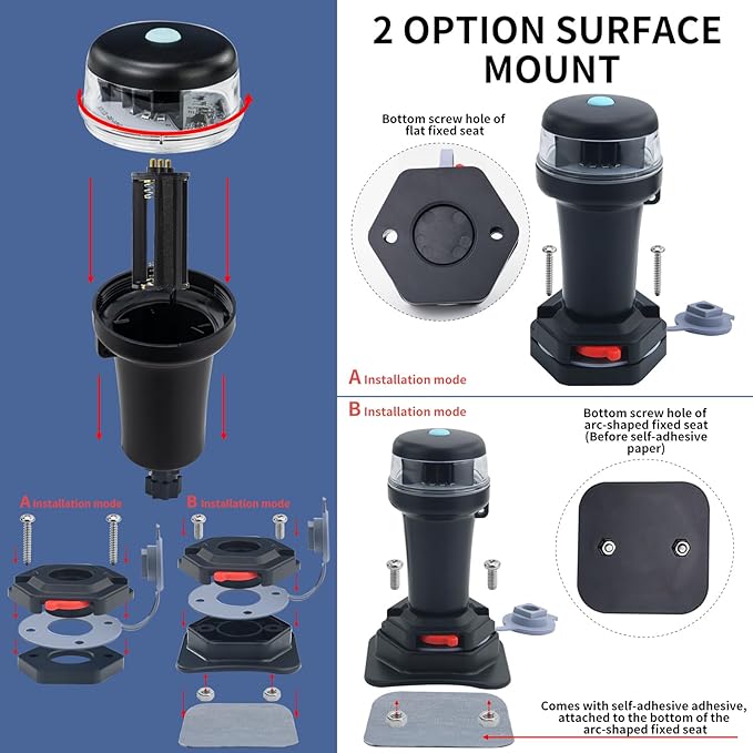 Kayak Battery Portable Navigation LED Lights Multi- Adaptors 3AA Battery Inflatable Boat Surface
