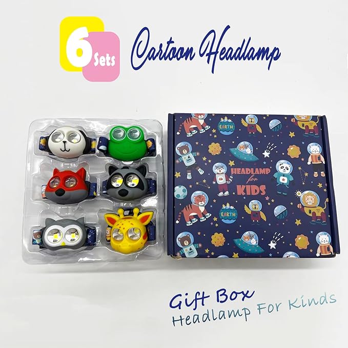 Headlamp for Kids, Battery Powered LED Headlamps, Owl Frog Giraff Dog Fox Raccoon Theme Gift for