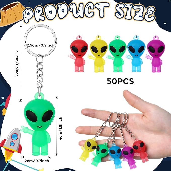 50 Pcs Alien Party Favors Alien Keychains Glow in The Dark Space Keychain Mini Aliens Figures