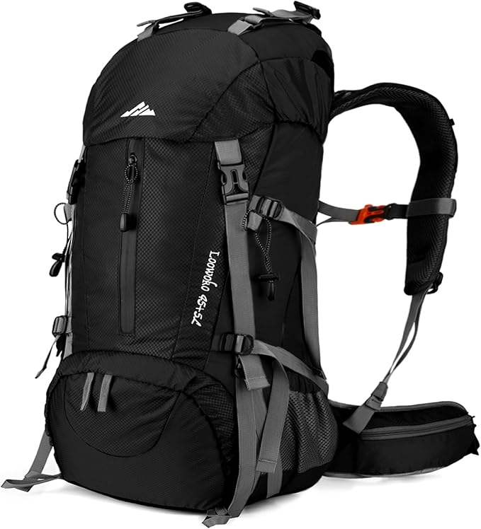 Loowoko 50L Hiking Backpack, Waterproof Camping Essentials Bag with Rain Cover, 45+5 Liter