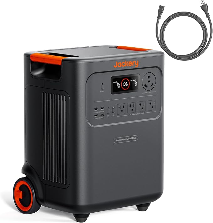 Jackery HomePower 3600 Plus Portable Power Station with AC Cable, 3600W AC Output, 3584Wh LFP Solar