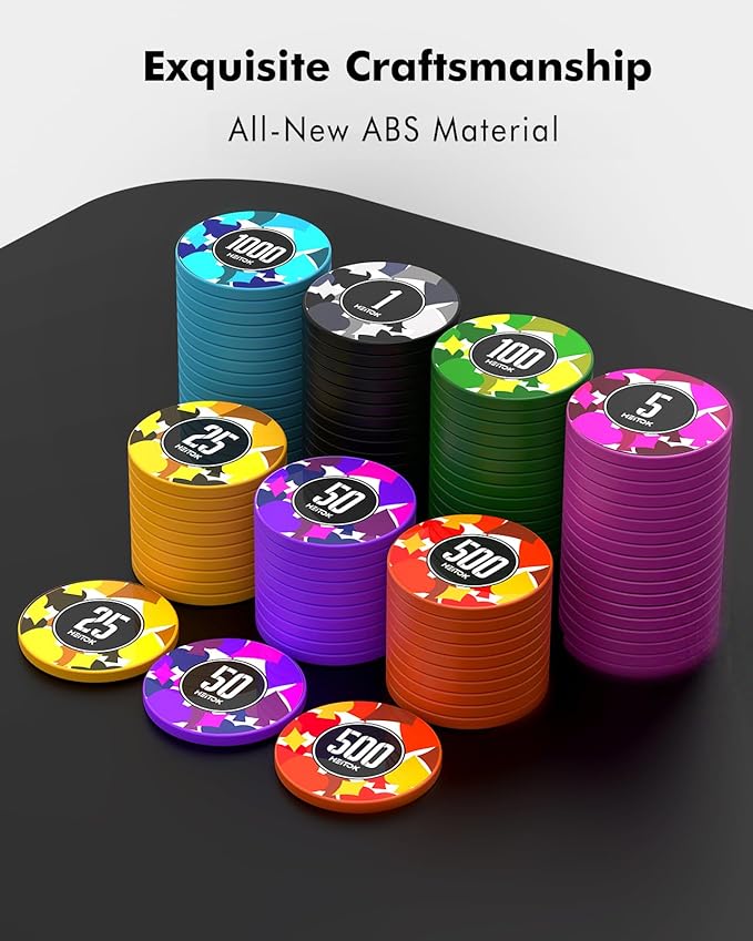 Poker Chips with Denominations, 600-pcs 11.5g Weighted Numbered Casino Chips Set, 2 Decks with