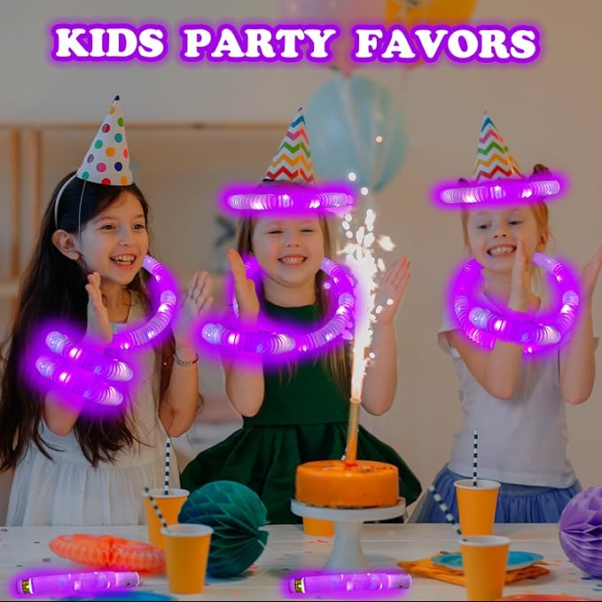 24 PCS Purple Glow Sticks Party Favors for Kids, Light Up Necklaces Bracelets Accessories for