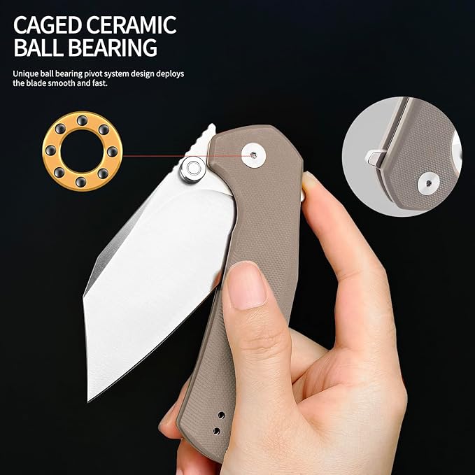 ioko Folding Pocket Knife, 3.5-Inch D2 Steel Blade, G10 Handle, EDC Camping Survival Knife with