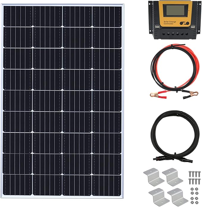 150 Watt 12Volt Solar Panel Kit Monocrystalline Module 20A Charge Controller for RV, Boats