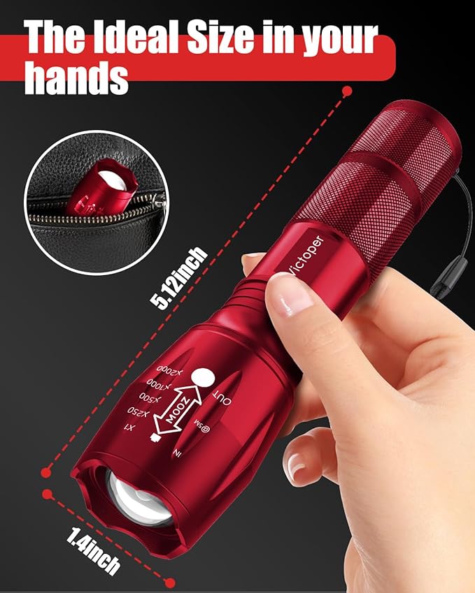 Victoper LED Flashlight 2 Pack Red, Bright High Lumens Tactical Flashlights High Lumens with 5