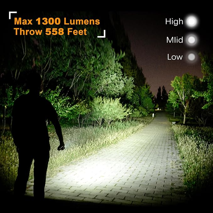 VTIGER T1A Mini Pocket EDC Flashlight with Clip,1300 Lumen Compact AA Rechargeable LED Little