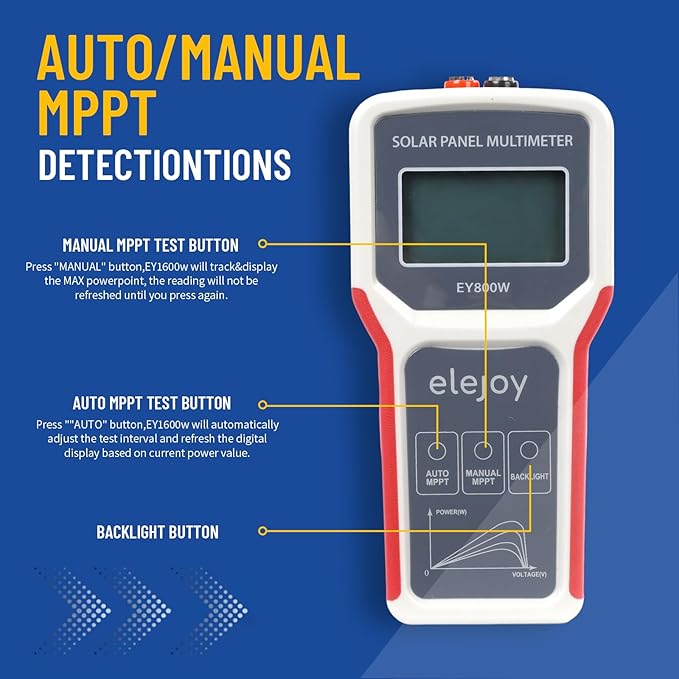 800W Solar Panel Tester, Digital PV Multimeter with Smart MPPT Tracer, 12-60V Voc, 0-35A Isc