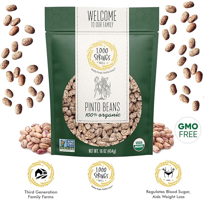 1000 Springs Mill - Organic Pinto Beans | Used for Soups, Stews, Dips, Chili, Burritos, Refried