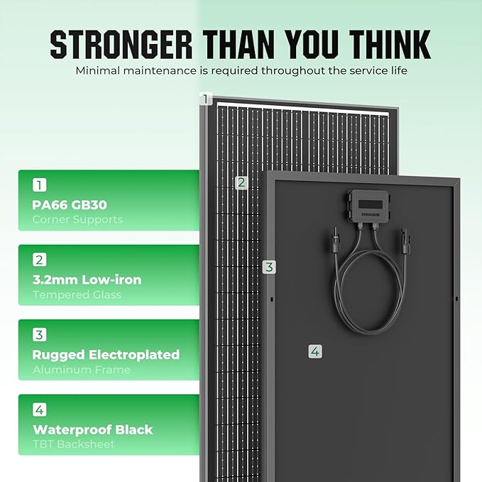 18BB 200W Solar Panel, 2Pcs N-Type 12V/24V 100 Watt Solar Panels, 25% High Efficiency