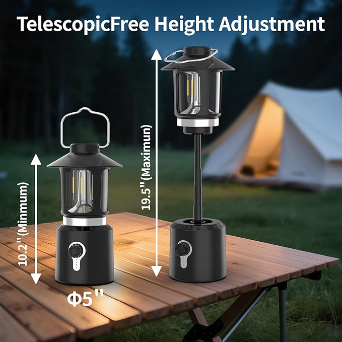 Retro Classic LED Camping Lantern, Rechargeable Stepless Dimming Vintage Lantern, 3 Light Modes