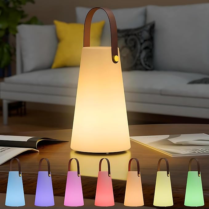 Portable Outdoor Table Lamp, Cordless Rechargeable Outdoor Table Lanterns RGB LED Lights with