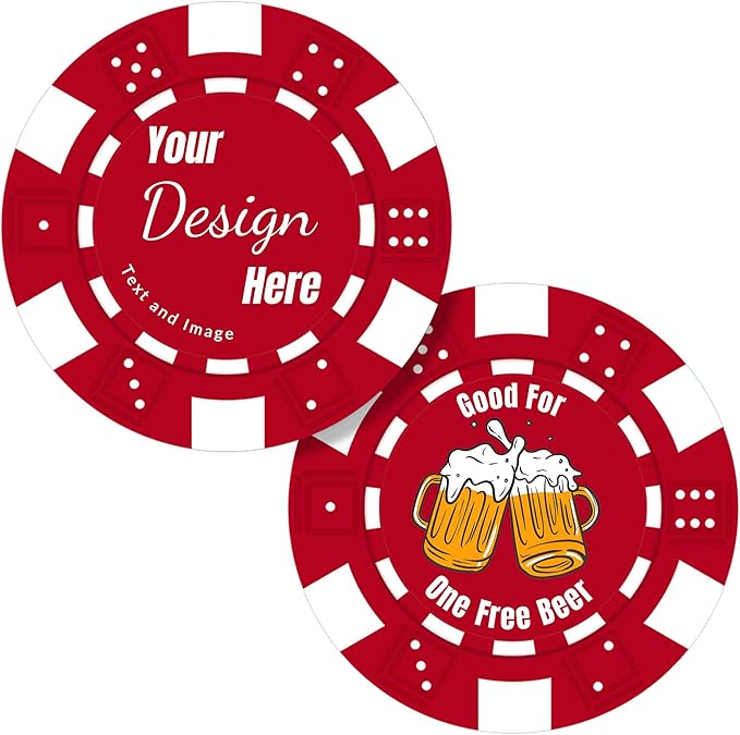 50 Custom Poker Chips,Personalized with Your Logo Image or Text,11.5g Clay Casino Chips for Events