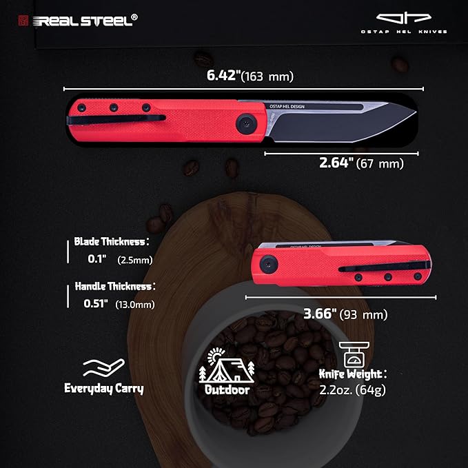 REALSTEEL G-Tanto Pocket Knife,Folding Knives,2.6" Nitro-V Blade,Double Detent Ball Slipjoint