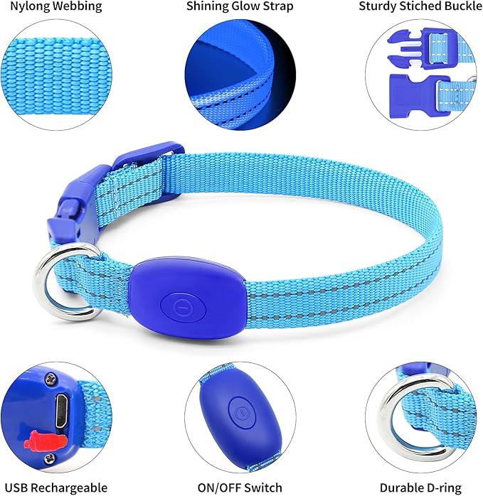 Illumifun LED Collar for Small Dogs - USB Rechargeable Dog Safety Collar Light, Adjustable Nylon